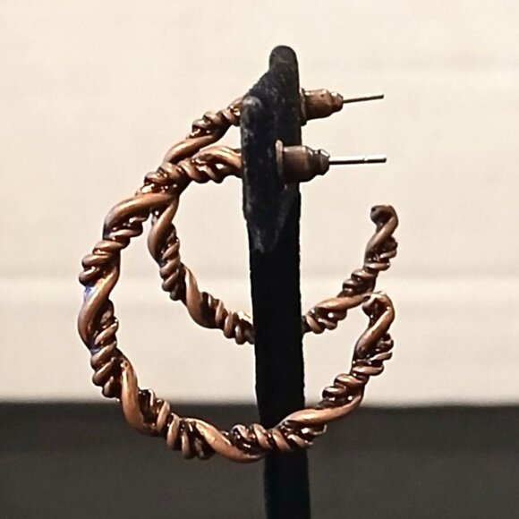 Paparazzi Jewelry - Paparazzi Copper Twist Wire Hoop Earrings 1" Plainly Panama Dangle Women
